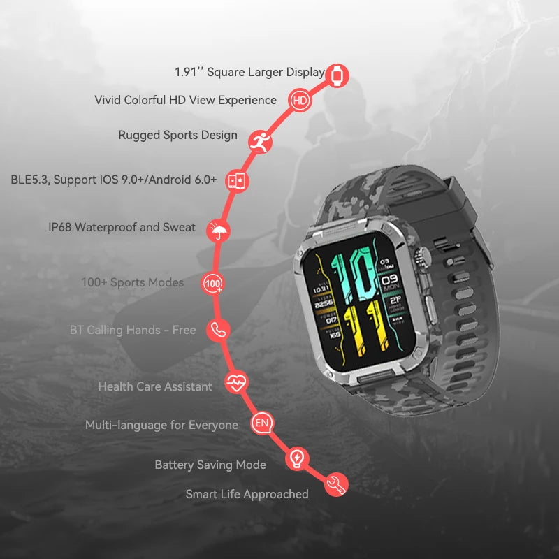 Apex Fit Sport S06 Smartwatch 1.91'' Full Touch Screen BT Call Outdoor Fitness Tracker