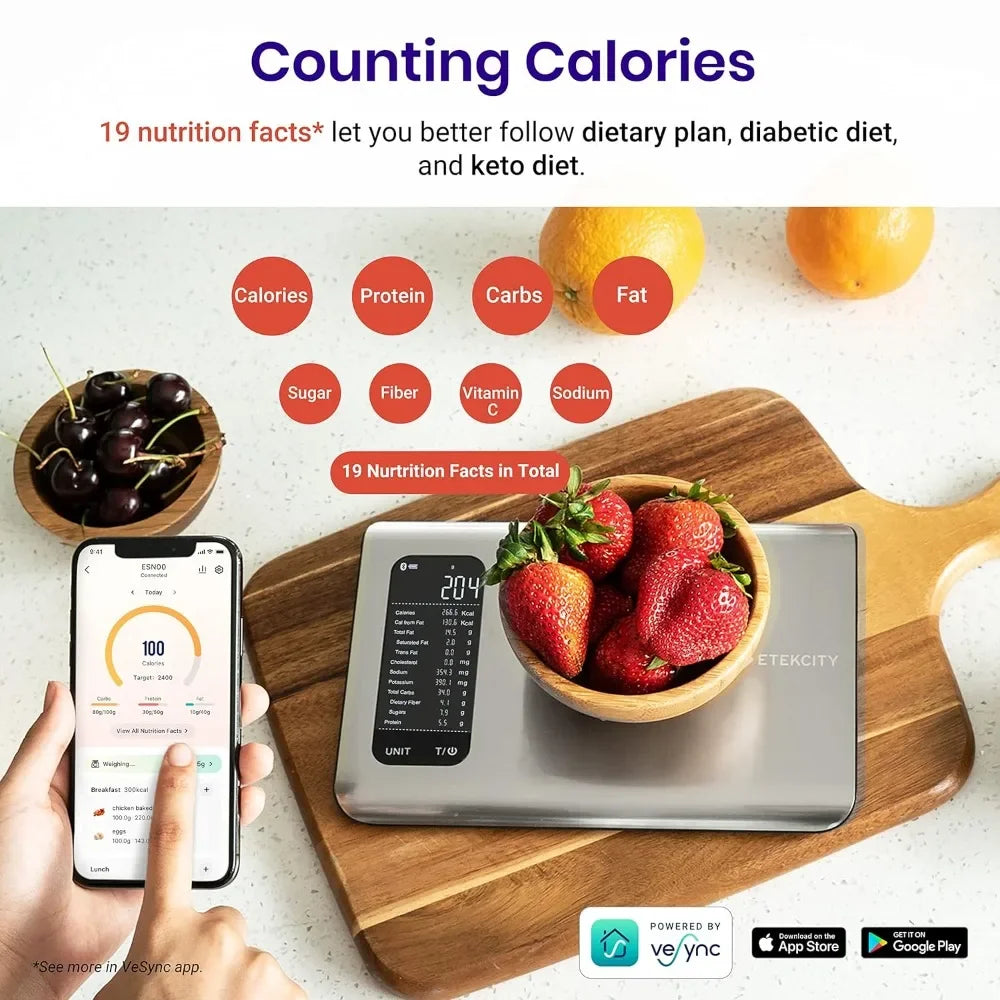 Food Kitchen Scale, Digital Grams and Ounces for Weight Loss With Smart