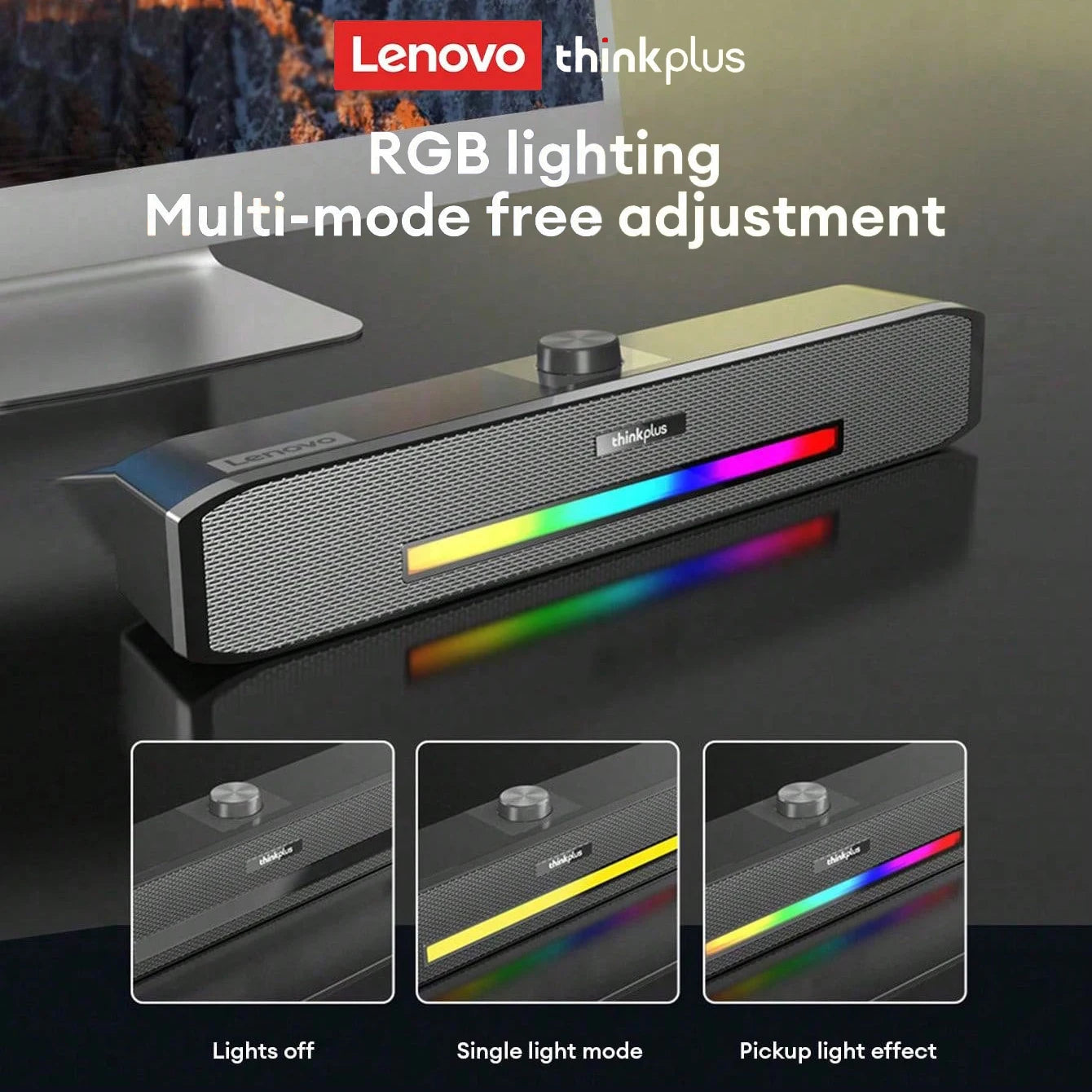 Original Lenovo TS33 AUX Bluetooth 5.0 Speaker 360 Home Movie Surround Sound Bar Audio Speaker For Desk Computer Subwoofer