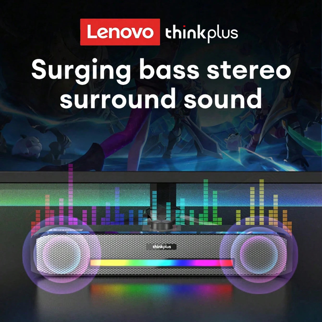 Original Lenovo TS33 AUX Bluetooth 5.0 Speaker 360 Home Movie Surround Sound Bar Audio Speaker For Desk Computer Subwoofer