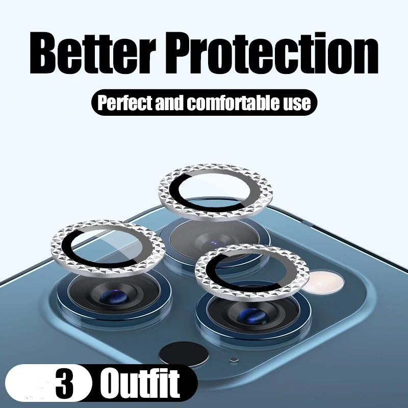 3PCS Camera Lens Protector For iPhone 11 12 13 Pro Max 14 15 16 Pro Max Diamond Metal Protective Glass For iPhone 14 15 16 Plus