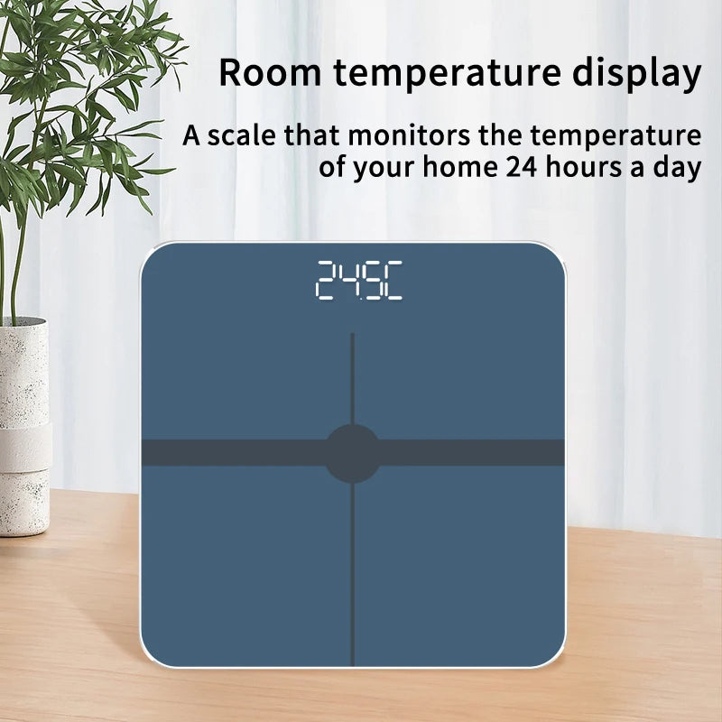 Blue Digital Bathroom Scale for Body Weight, Smart Scale with LCD Display,Temperature