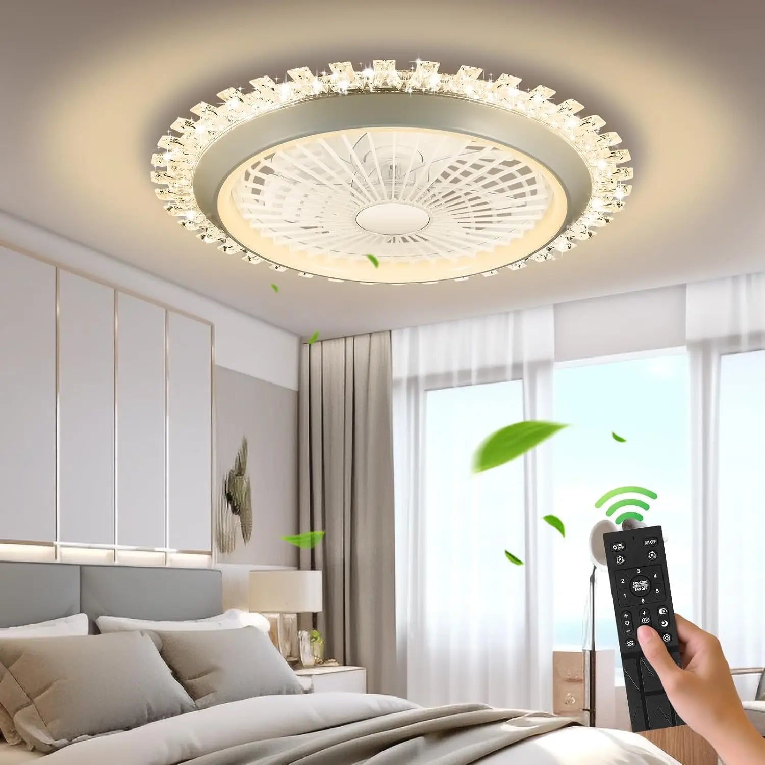 20.5" Ceiling Fan with Lights, Enclosed Bladeless Low Profile Flush Mount Ceiling Fans with Remote Control