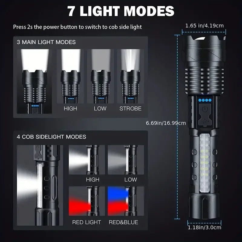 High Strong Power Led Flashlights Tactical Emergency Battery USB Torch