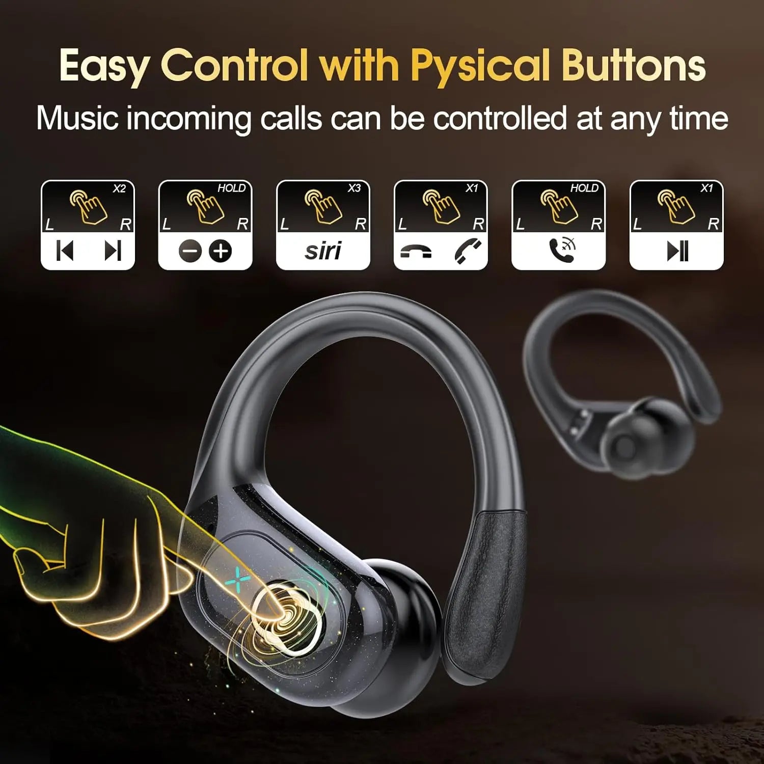 TWS Sports Earbuds Bluetooth 5.4 HIFI Bass Wireless Headphones