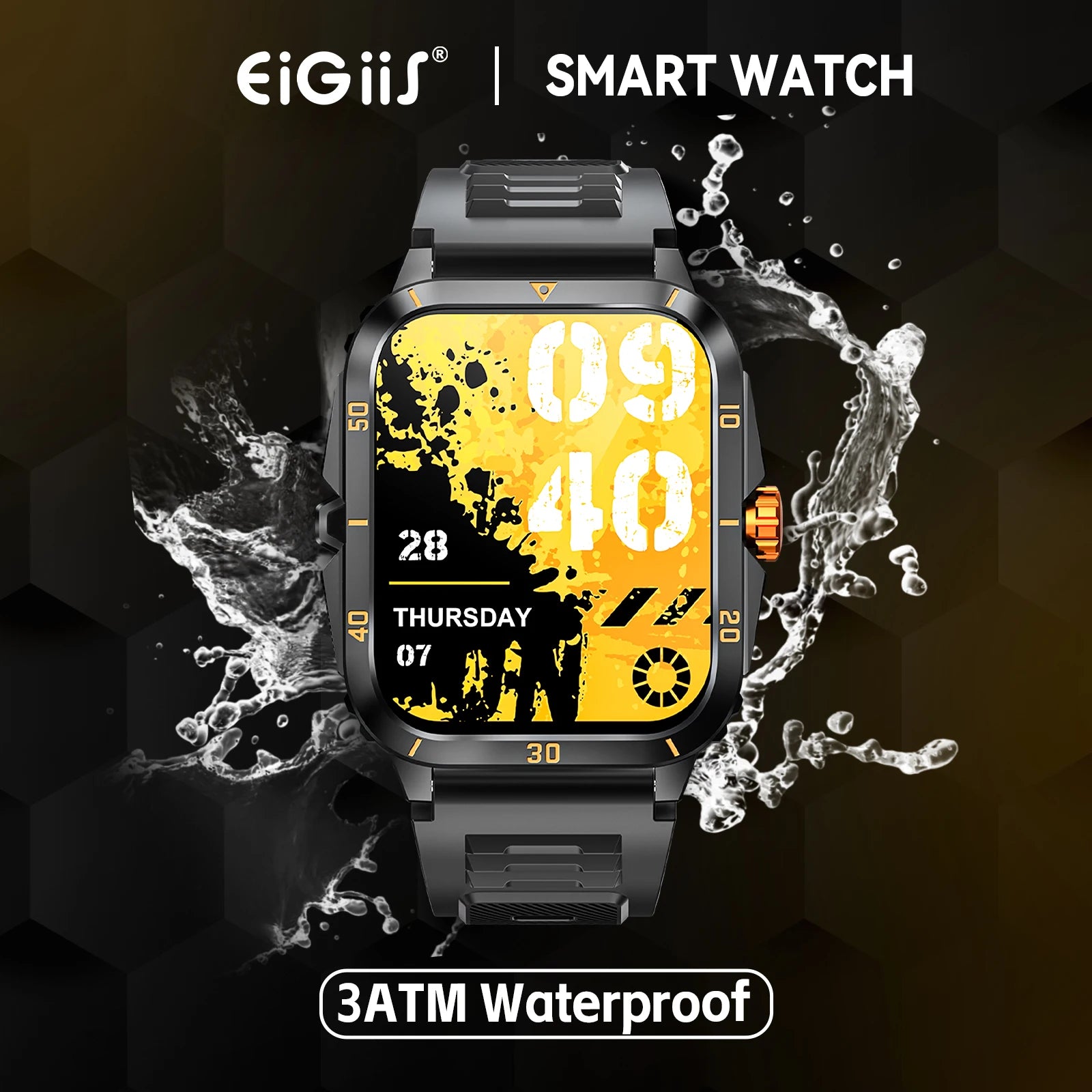 EIGIIS Smart Watch 3ATM Waterproof 1.96" IPS Screen Military KT71 Men