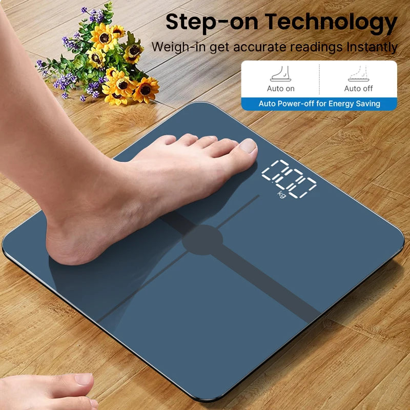 Blue Digital Bathroom Scale for Body Weight, Smart Scale with LCD Display,Temperature