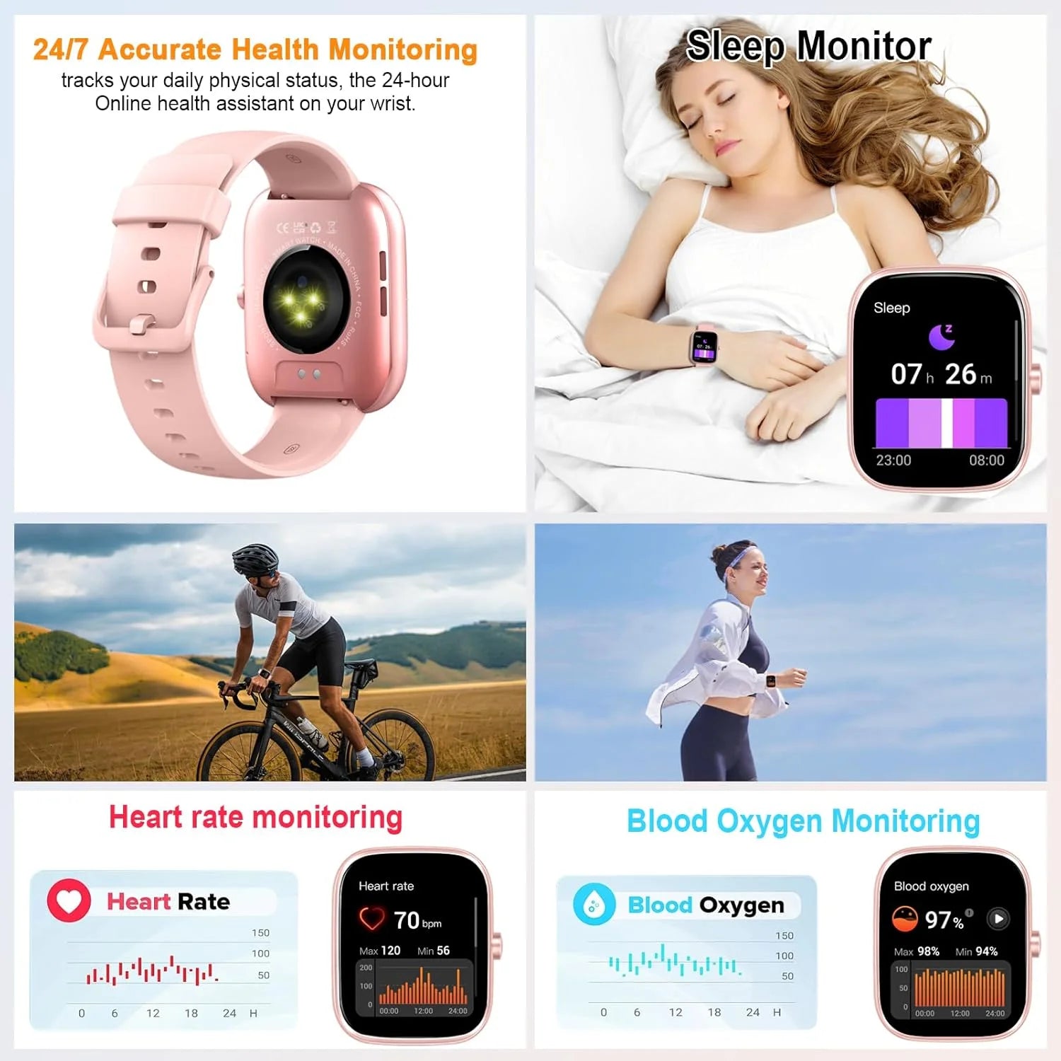 IP68 Waterproof Fitness Tracker, 110+ Sport Modes,