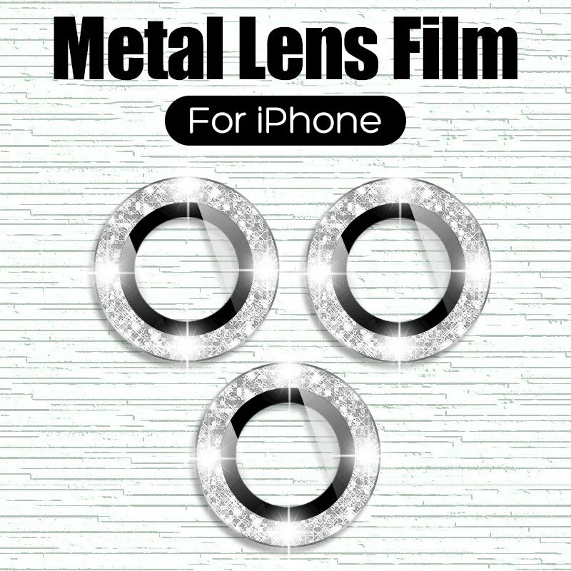 3PCS Camera Lens Protector For iPhone 11 12 13 Pro Max 14 15 16 Pro Max Diamond Metal Protective Glass For iPhone 14 15 16 Plus