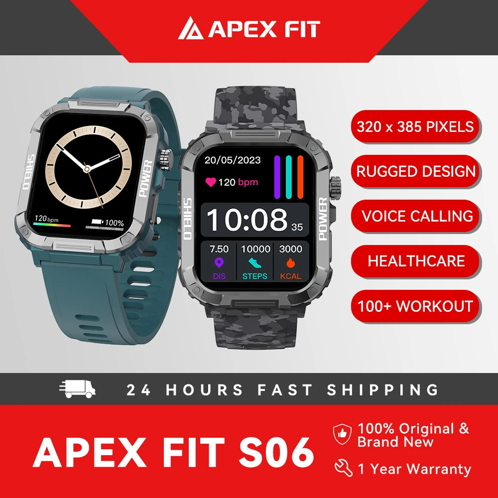 Apex Fit Sport S06 Smartwatch 1.91'' Full Touch Screen BT Call Outdoor Fitness Tracker