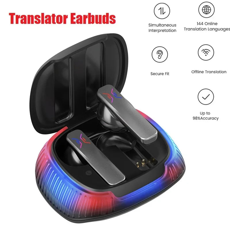 Original 74 Languages Earbuds Smart Voice Real Time Support Online OffLine 4 Translation Mode AI Conversion